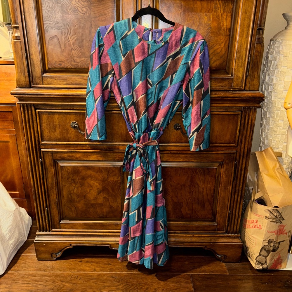 Vintage Anthony Richard’s Colorful Geometric Patterned Dress with Original Belt